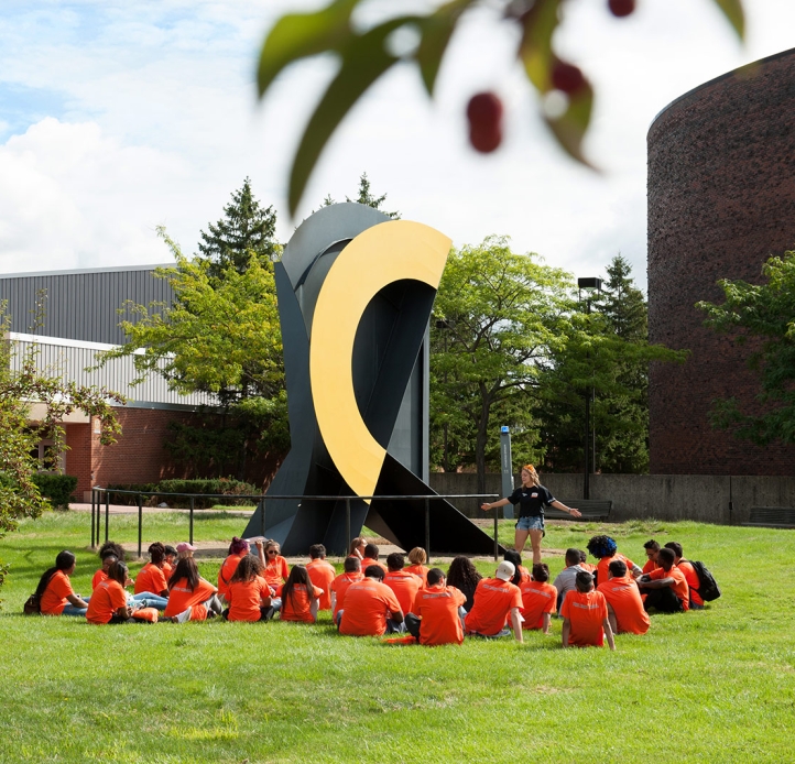 Students at orientation outside at Upton