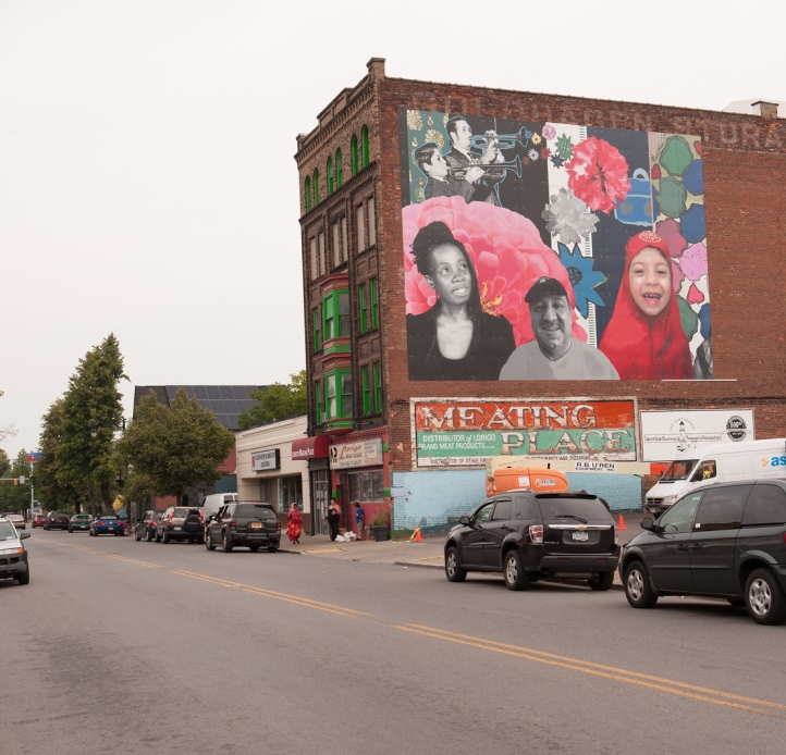 Cars and buildings on Grant Street, Buffalo, NY