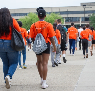 Students walking at orientation