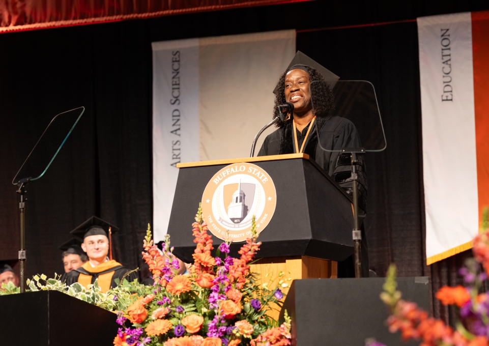 Sheila Rayam giving her speech